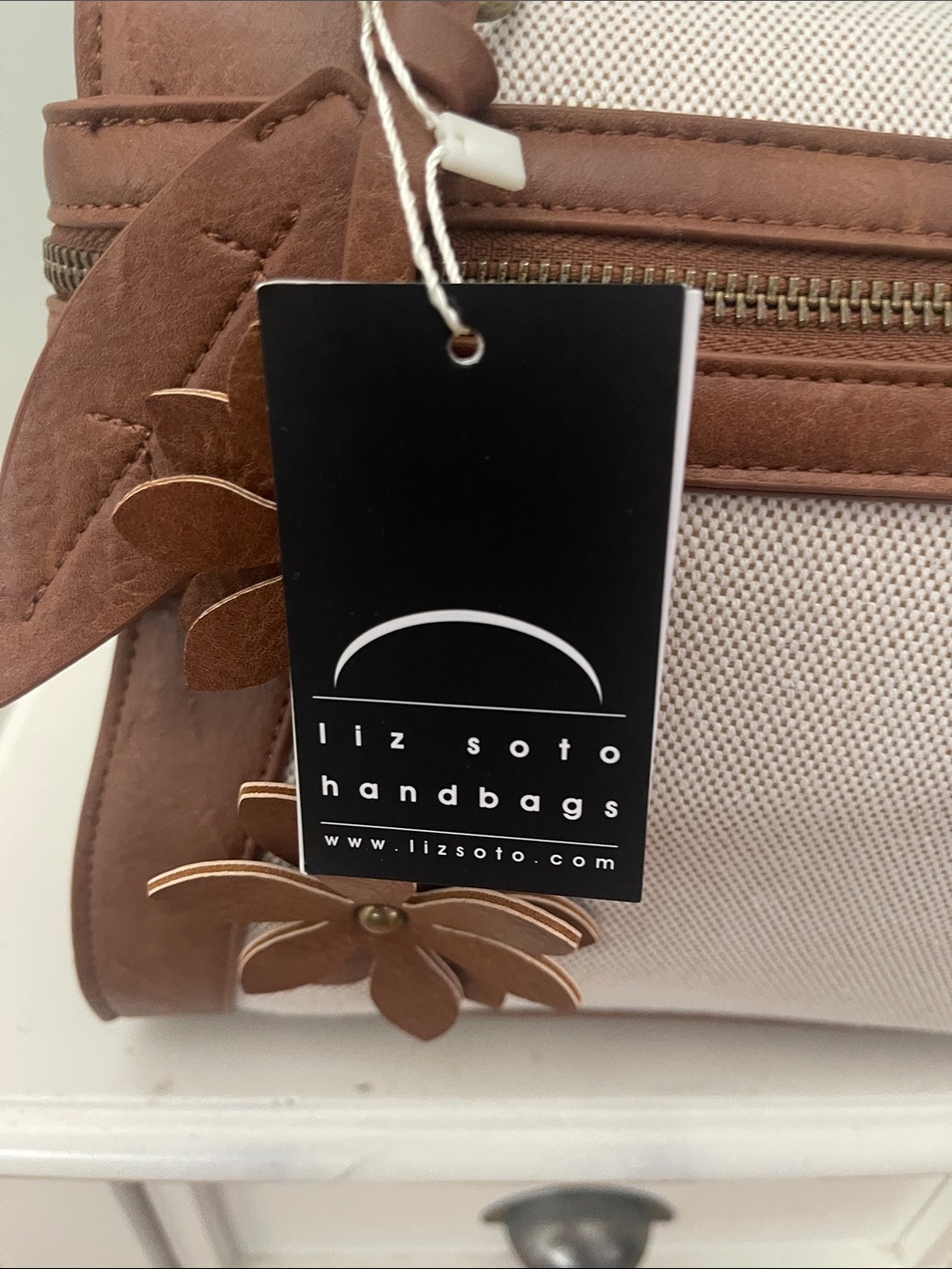 Liz Soto Faux and Canvas Satchel-Brown and Cream - Picture 2 of 13